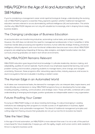 MBA/PGDM in the Age of AI & Automation: Why It Still Matters in 2025