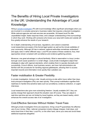 Benefits of Hiring Local Private Investigators in the UK_ Understanding the Advantage of Local Knowledge