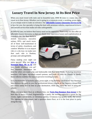 Luxury Travel In New Jersey At Its Best Price