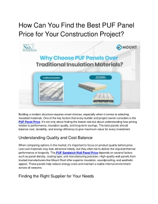 How Can You Find the Best PUF Panel Price for Your Construction Project
