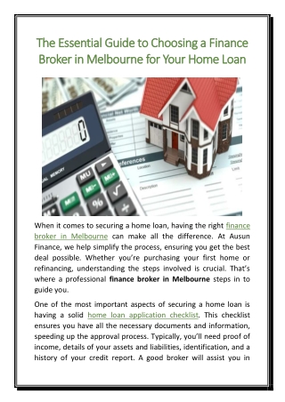 The Essential Guide to Choosing a Finance Broker in Melbourne for Your Home Loan