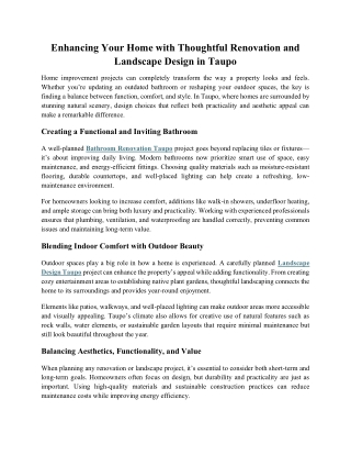 Enhancing Your Home with Thoughtful Renovation and Landscape Design in Taupo