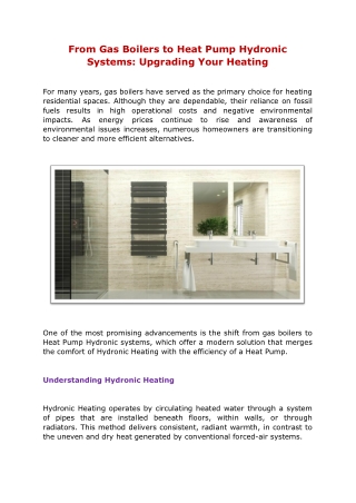 From Gas Boilers to Heat Pump Hydronic Systems: Upgrading Your Heating