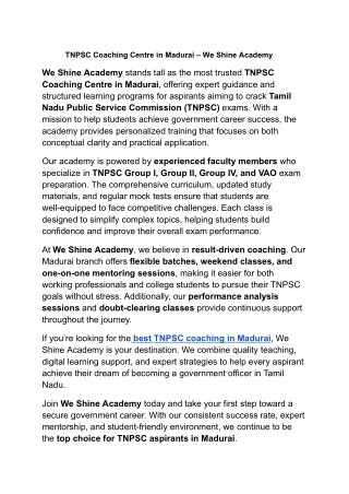 TNPSC Coaching Centre in Madurai – We Shine Academy