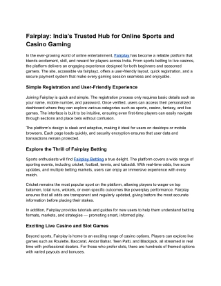 Fairplay: India’s Trusted Hub for Online Sports and Casino Gaming