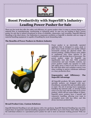 Boost Productivity with Superlift’s Industry-Leading Power Pusher for Sale