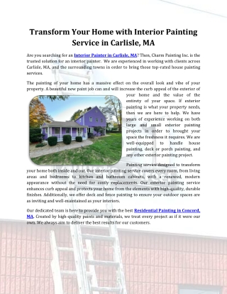 Transform Your Home with Interior Painting Service in Carlisle, MA