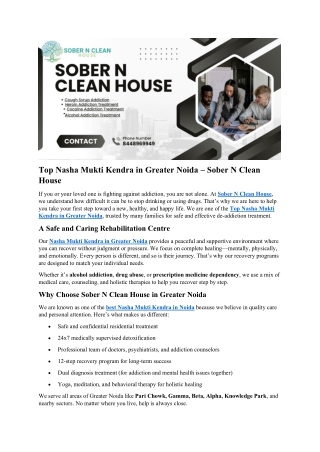Top Nasha Mukti Kendra in Greater Noida | Holistic Addiction Recovery Centre – S