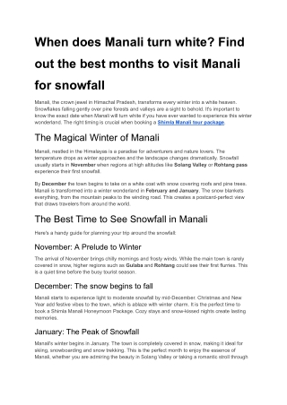 When does Manali turn white? Find out the best months to visit Manali for snowfa