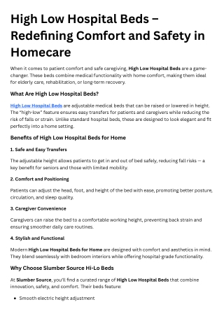 Why High Low Hospital Beds Are Essential for Homecare Patients