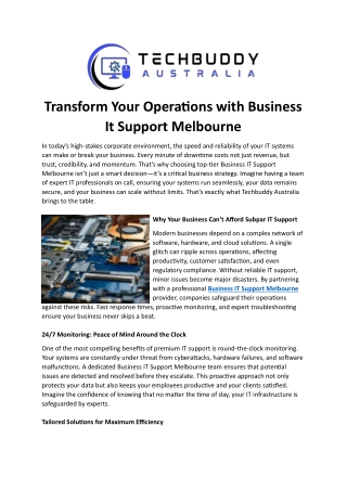 Transform Your Operations with Business It Support Melbourne