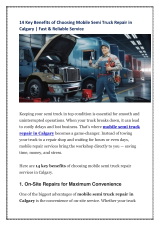 14 Key Benefits of Choosing Mobile Semi Truck Repair in Calgary -Fast & Reliable Service