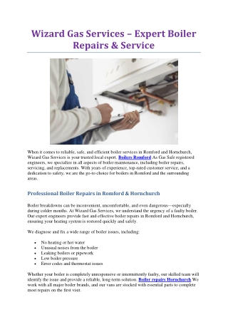 Boiler service Romford