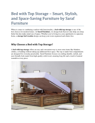 Bed with Top Storage – Smart, Stylish, and Space-Saving Furniture by Saraf Furniture