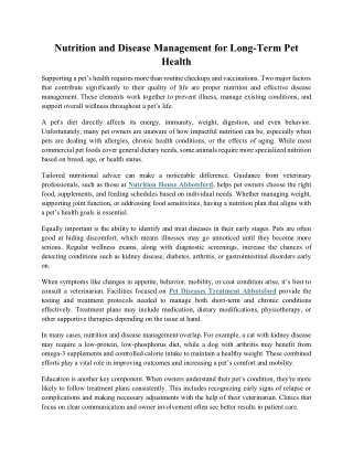 Nutrition and Disease Management for Long-Term Pet Health
