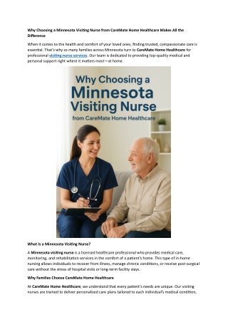 Why Choosing a Minnesota Visiting Nurse from CareMate Home Healthcare Makes All the Difference