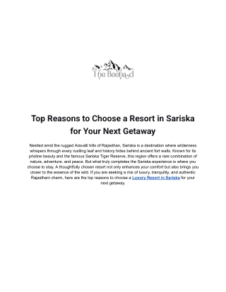Top Reasons to Choose a Resort in Sariska for Your Next Getaway