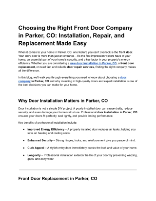 Choosing the Right Front Door Company in Parker, CO: Installation, Repair, and R