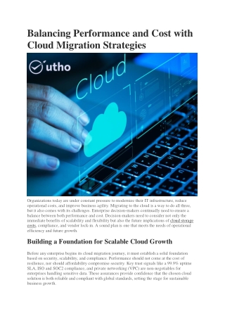 Balancing Performance and Cost with Cloud Migration Strategies