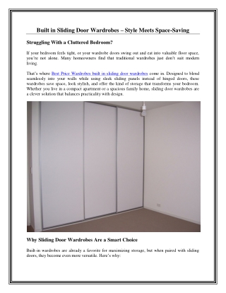 Built in Sliding Door Wardrobes – Style Meets Space-Saving