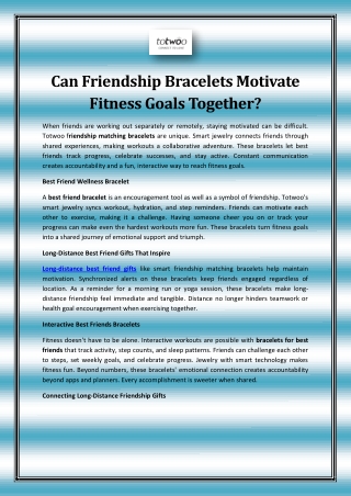 Can Friendship Bracelets Motivate Fitness Goals Together?