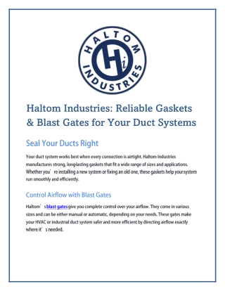 Reliable Gaskets & Blast Gates for Your Duct Systems
