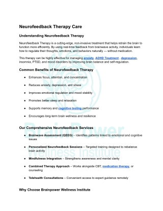 Neurofeedback Therapy Care