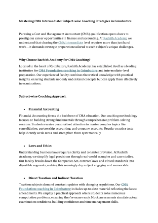 Mastering CMA Intermediate Subject-wise Coaching Strategies in Coimbatore