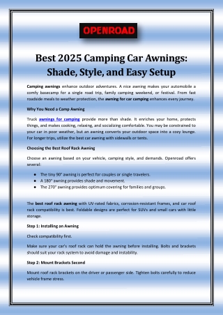 Best 2025 Camping Car Awnings: Shade, Style, and Easy Setup
