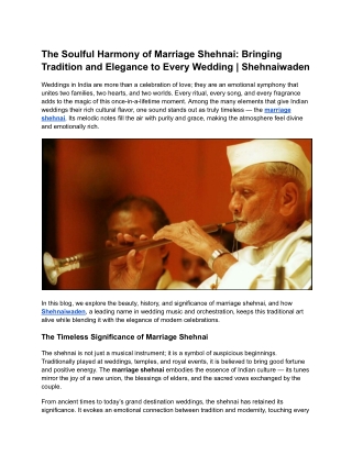 The Soulful Harmony of Marriage Shehnai Bringing Tradition and Elegance to Every Wedding  Shehnaiwaden