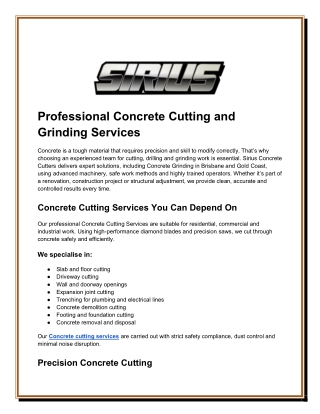 Professional Concrete Cutting and Grinding Services