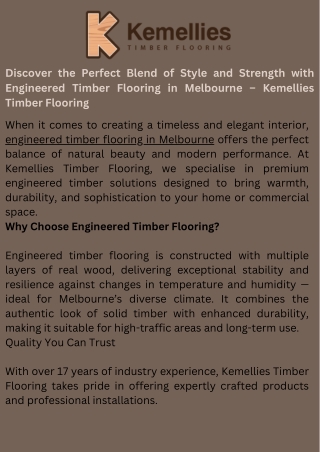 Discover the Perfect Blend of Style and Strength with Engineered Timber Flooring in Melbourne – Kemellies Timber Floorin