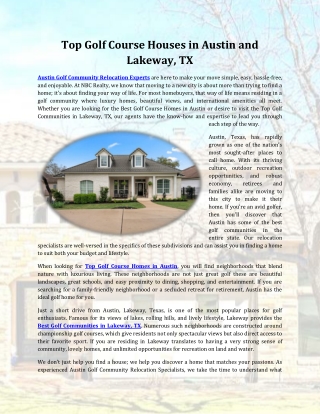 Top Golf Course Houses in Austin and Lakeway, TX