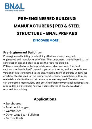 Pre Engineered Building Manufacturers