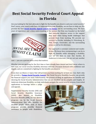 Best Social Security Federal Court Appeal in Florida
