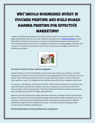 Why Should Businesses Invest in Voucher Printing and Build Board Banner Printing for Effective Marketing