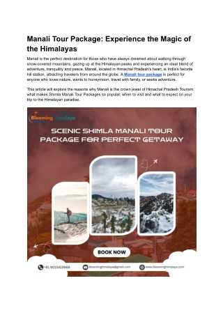 Manali Tour Package Experience the Magic of the Himalayas