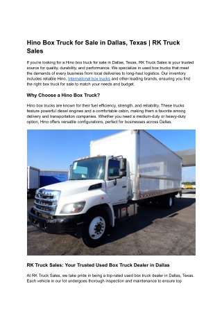 Hino Box Truck for Sale in Dallas, TX | RK Truck Sales