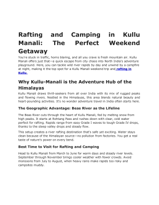 Rafting and Camping in Kullu Manali: The Perfect Weekend Getaway