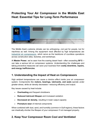 Protecting Your Air Compressor in the Middle East Heat: Essential Tips