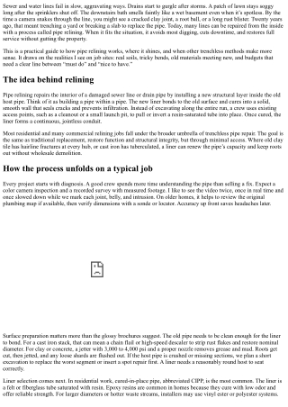 What Is Pipe Relining? Inside-Out Repair for Sewer and Drain Lines