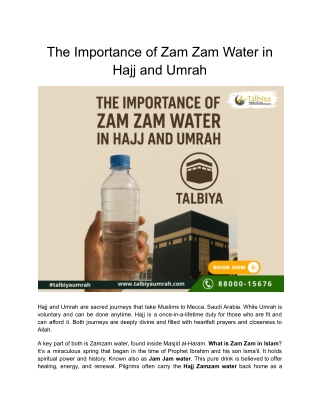 The Importance of Zam Zam Water in Hajj and Umrah