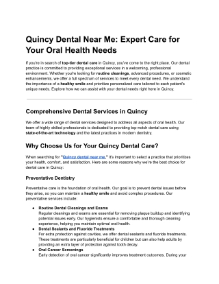 Quincy Dental Near Me_ Expert Care for Your Oral Health Needs