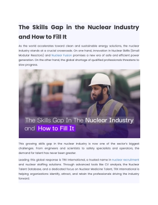 The Skills Gap in the Nuclear Industry and How to Fill It