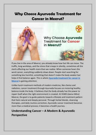 Why Choose Ayurveda Treatment for Cancer in Meerut?