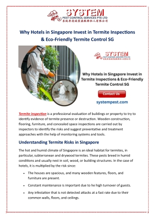Why Hotels in Singapore Invest in Termite Inspections & Eco-Friendly Termite