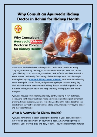 Why Consult an Ayurvedic Kidney Doctor in Rohini for Kidney Health