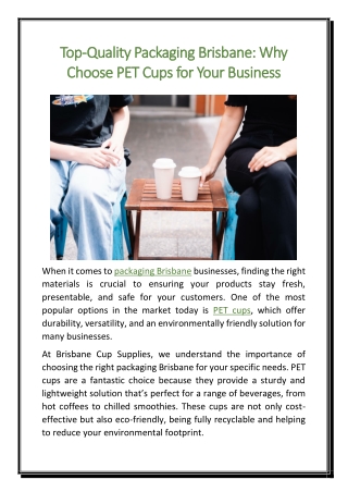 Top-Quality Packaging Brisbane Why Choose PET Cups for Your Business