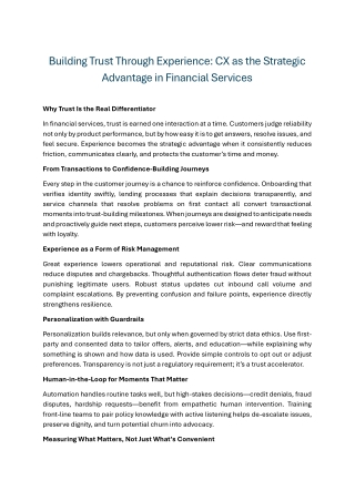 Building Trust Through Experience CX as the Strategic Advantage in Financial Services
