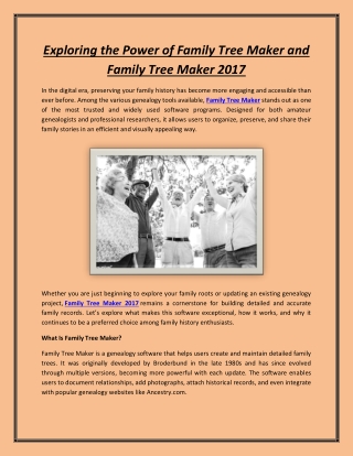 Exploring the Power of Family Tree Maker and Family Tree Maker 2017